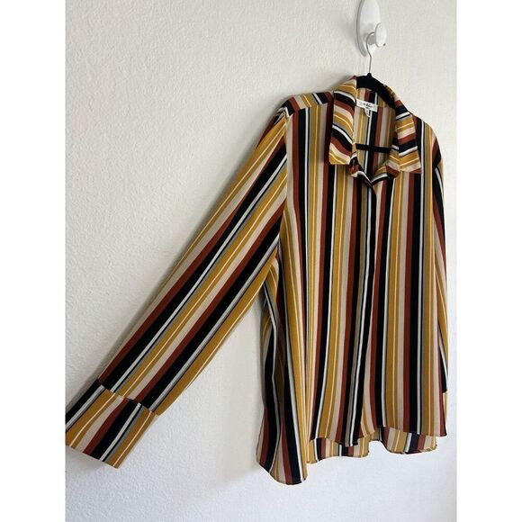 Moa Moa Vintage Striped Textured Multicolored Long Sleeve Button Up Blouse 3X - Picture 11 of 13